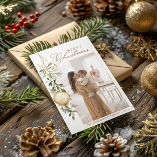 Anspruchsvolle Weihnachtsgrün Goldene Ornament Feiertagskarte