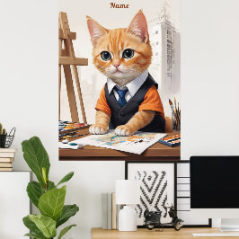 Anspruchsvoller Architekt Cat Ginger Kitten Art Poster