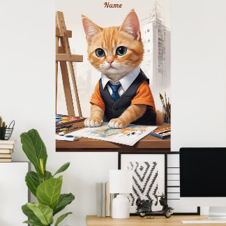 Anspruchsvoller Architekt Cat Ginger Kitten Art Poster