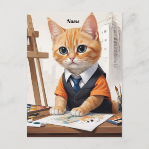 Anspruchsvoller Architekt Cat Ginger Kitten Art Postkarte
