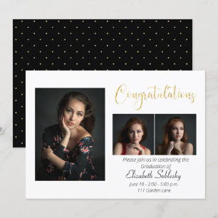 Anspruchsvoller Black and Gold Foto Abschluss Einladung