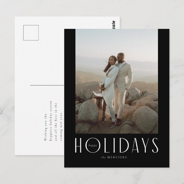 Anspruchsvolles Black Happy Holidays Foto Postkarte (Vorne/Hinten)