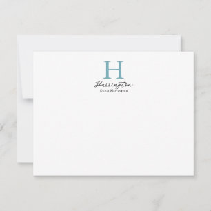 Anspruchsvolles elegantes Aquamarines Monogramm Mitteilungskarte