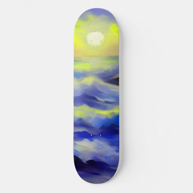 Anstrich dunkelblauer Meereswellen unter der Sonne Skateboard (Vorderseite)
