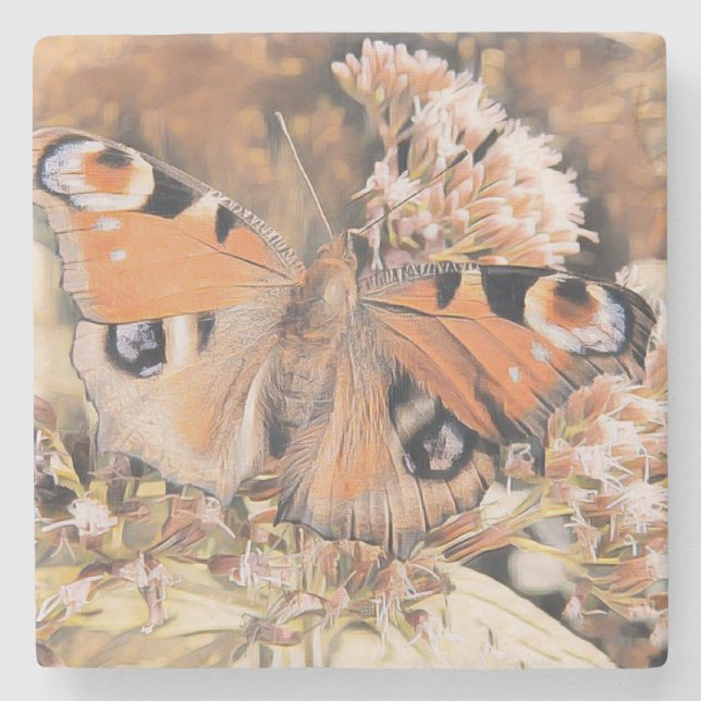 Anstrich eines Orange- und Schwarzen Schmetterling Steinuntersetzer (Vorderseite)
