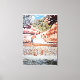 Anstrich von Fisherman im Wasserfall Leinwanddruck