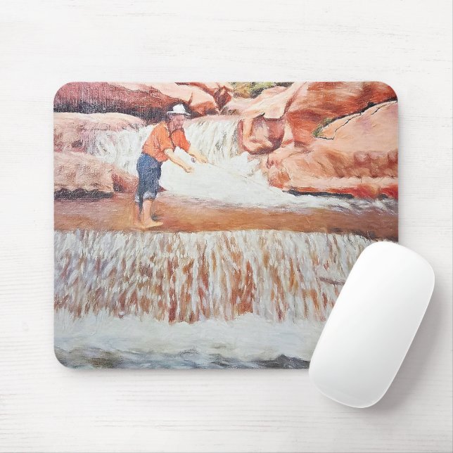 Anstrich von Fisherman im Wasserfall Mousepad (Mit Mouse)
