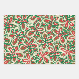 Anstrich Weihnachts Retro Blumenmuster Ursprünglic Geschenkpapier Set