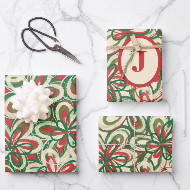 Anstrich Weihnachts Retro Blumenmuster Ursprünglic Geschenkpapier Set (Vorderseite)