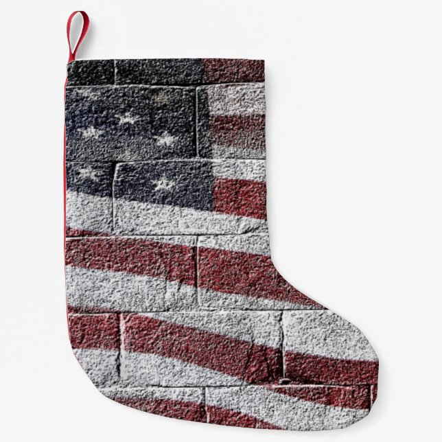Anstrichene amerikanische Fahne an der Ziegelwand  Kleiner Weihnachtsstrumpf (Vorderseite)