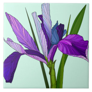 Anstrichene Blume, hübsche lila Iris auf Minze Fliese