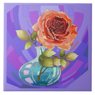 Anstrichene Blume, rosa Rosa in Vase Fliese