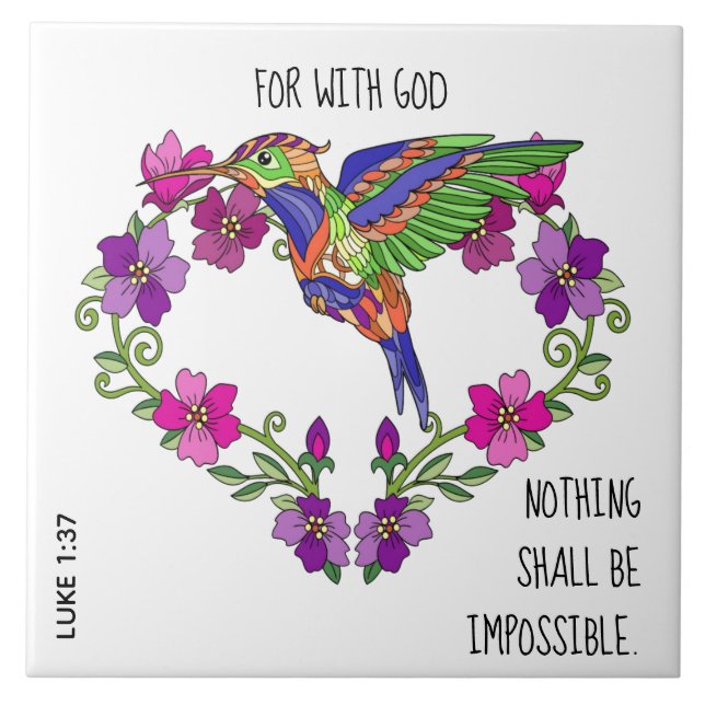 Anstrichene Blume, Vers von Luke 1:37 Fliese (Vorderseite)