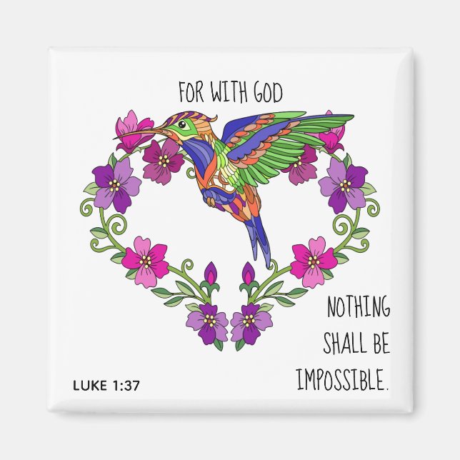 Anstrichene Blume, Vers von Luke 1:37 Magnet (Vorne)