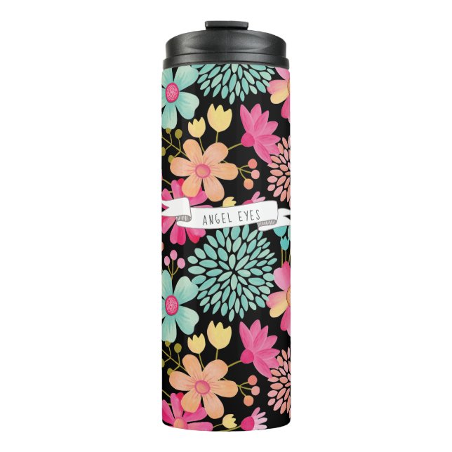 Anstrichene Blumenbanner Name Personalisiert Drink Thermosbecher (Vorderseite)