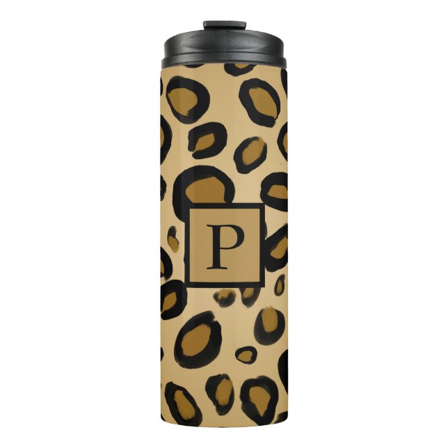 Anstrichene Cheetah Leopard Druckpunkte Gold Beige Thermosbecher (Vorderseite)