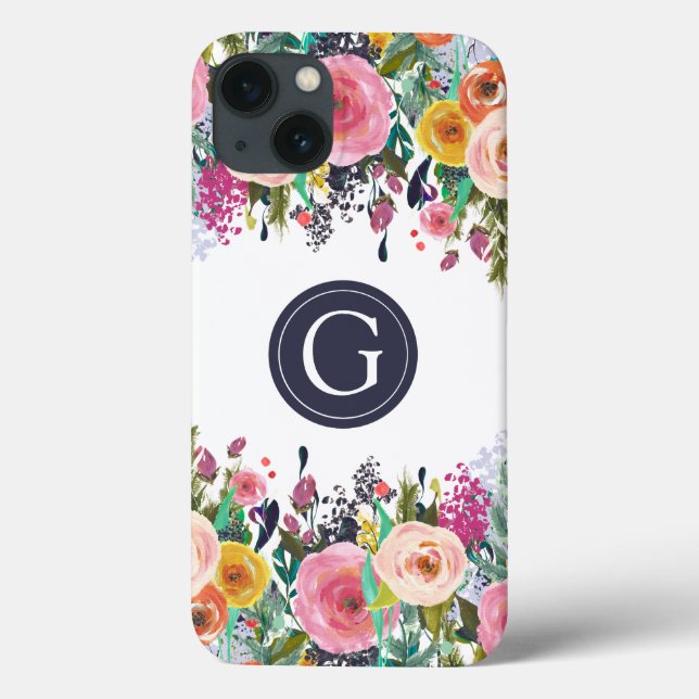 Anstrichene Floral Monogram iPhone Case (Rückseite)