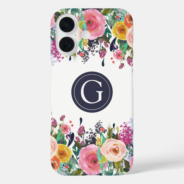 Anstrichene Floral Monogram iPhone Case (Rückseite)