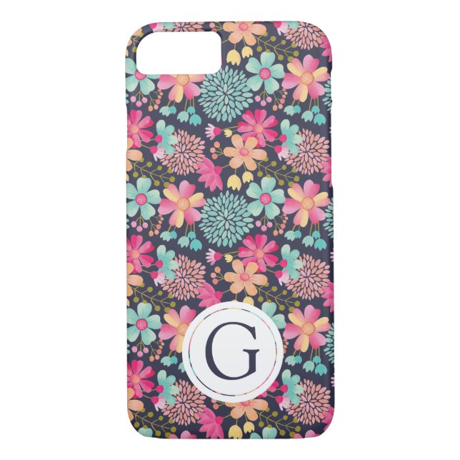 Anstrichene Floral Navy Monogram Iphone Case (Rückseite)