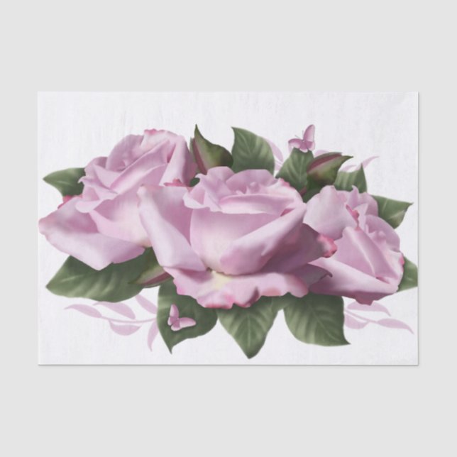 Anstrichene Lavendel Rose Blume Schmetterling Weiß Seidenpapier (Vorderseite)