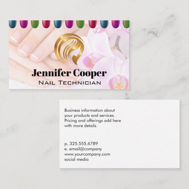 Anstrichene Nägel | Beauty Logo Gold Metallic Visitenkarte (Vorne/Hinten)