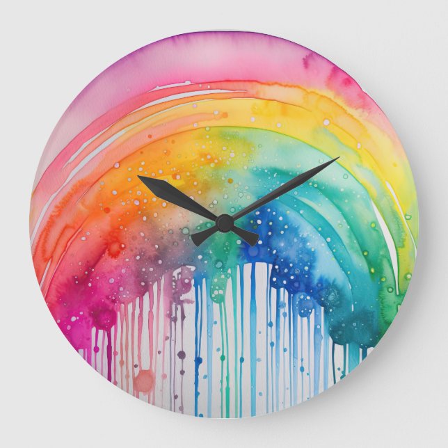 Anstrichene Regenbogenfarben Tropfen Abstrakt Große Wanduhr (Vorderseite)