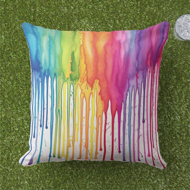 Anstrichene Regenbogenfarben Tropfen Abstrakt Kissen (Gras)