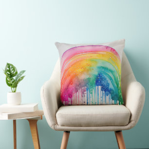 Anstrichene Regenbogenfarben Tropfen Abstrakt Kissen