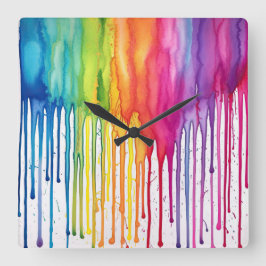 Anstrichene Regenbogenfarben Tropfen Abstrakt Quadratische Wanduhr