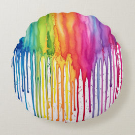 Anstrichene Regenbogenfarben Tropfen Abstrakt Rundes Kissen