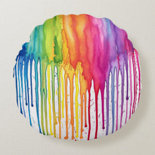 Anstrichene Regenbogenfarben Tropfen Abstrakt Rundes Kissen