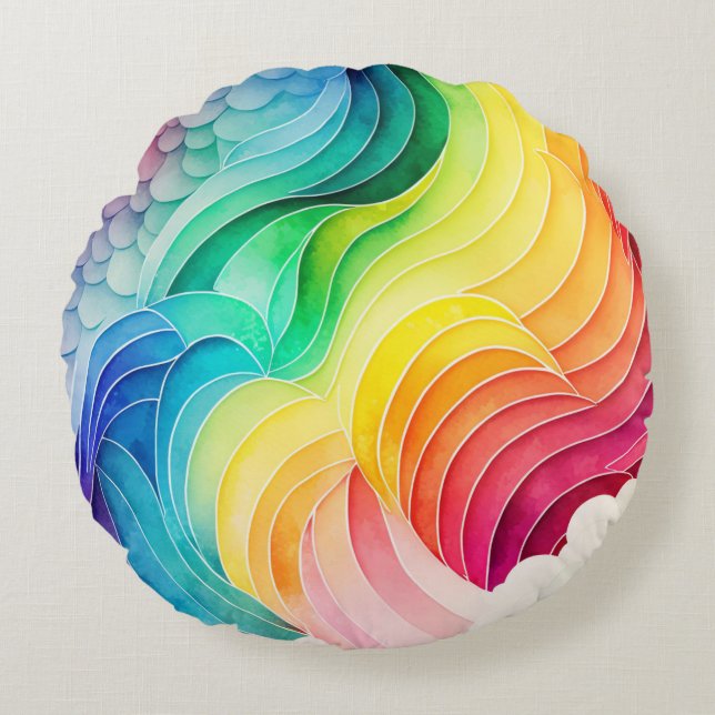Anstrichene Regenbogenfarben Tropfen Abstrakt Rundes Kissen (Vorderseite)
