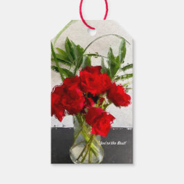 Anstrichene Rote Rosen im Schwarz-Weiß-Hintergrund Geschenkanhänger