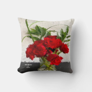 Anstrichene Rote Rosen im Schwarz-Weiß-Hintergrund Kissen