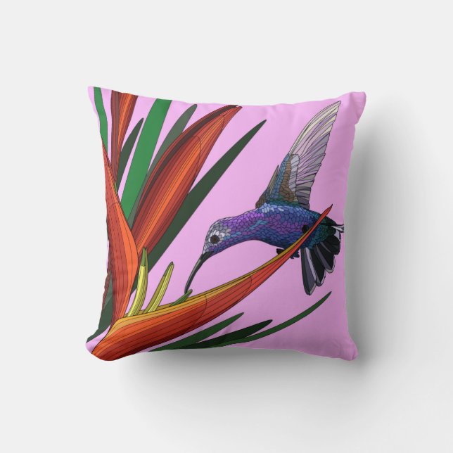 Anstrichene Vögel, Hummingvogel auf Rosa Kissen (Vorderseite)