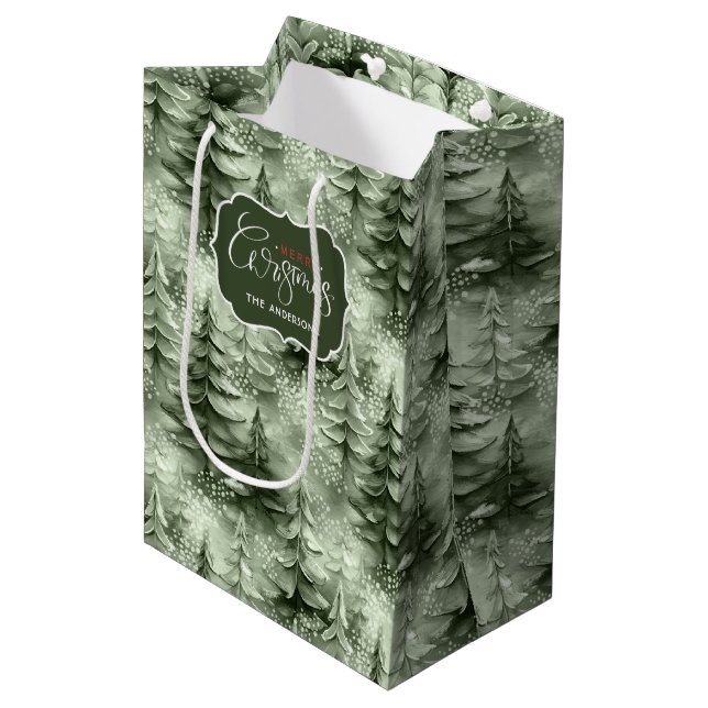 Anstrichene Weihnachtsbaumen Grüne ID1008 Mittlere Geschenktüte (Vorderseite Schrägansicht)