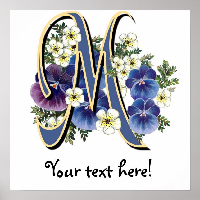 Anstrichfarbene Pansy Initial Monogramm - m Poster (Vorne)