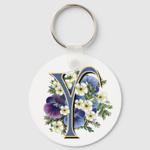 Anstrichfarbene Pansy Initial Monogramm - Y Schlüsselanhänger