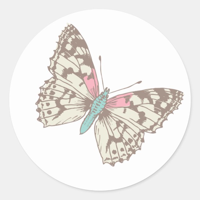 Anstrichfarbener Schmetterlingsbraun, rosa Hochzei Runder Aufkleber (Vorderseite)