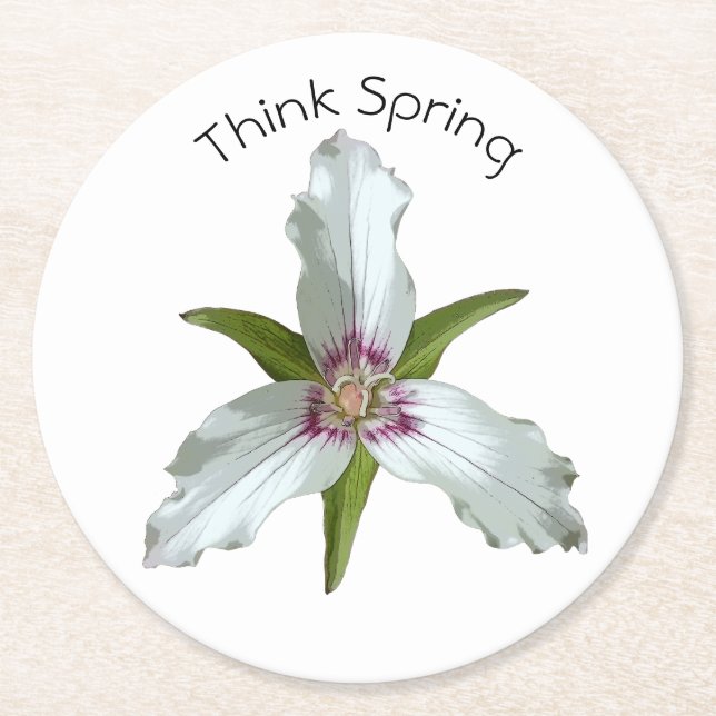 Anstrichter Trillium Spring Wildblume Paper Unters Runder Pappuntersetzer (Vorderseite)