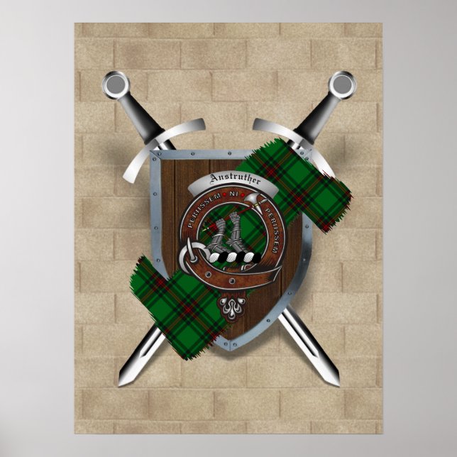 Anstruther Clan Badge Crossed Swords Poster 18x24 (Devant)