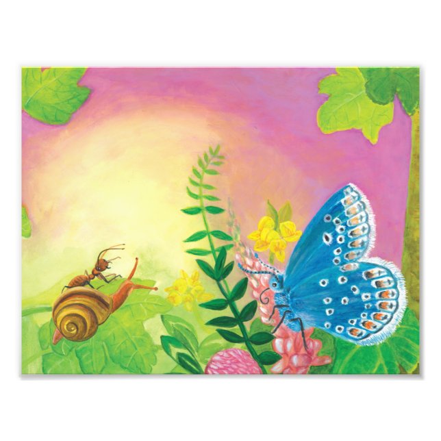 Ant, Schnecke und Chapman-Blauer Schmetterling Fotodruck (Vorne)