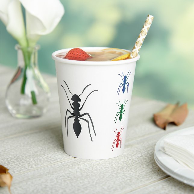 Ant Silhouetten Insekten Schwarz Blau Grün und Rot Pappbecher (Von Creator hochgeladen)