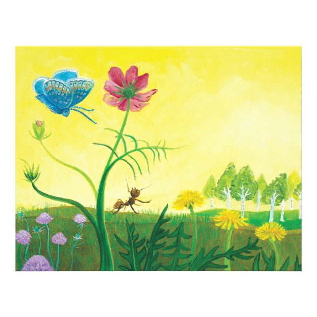 Ant und Schmetterling auf der Wiese der Wildblume Fotodruck (Vorne)