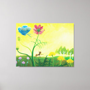 Ant und Schmetterling auf der Wiese der Wildblume Leinwanddruck