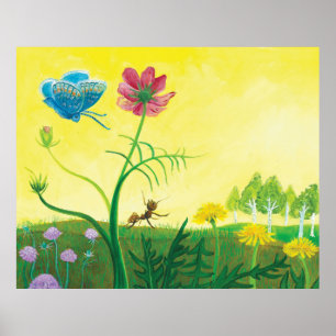 Ant und Schmetterling auf der Wiese der Wildblume Poster