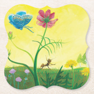 Ant und Schmetterling auf einer Sommerwiese Illust Untersetzer