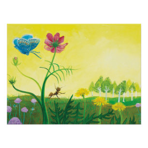 Ant und Schmetterling auf Wiesen-Wildblume Poster