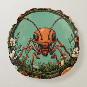 Ant zwischen Pilzen und Blume im Wald Rundes Kissen