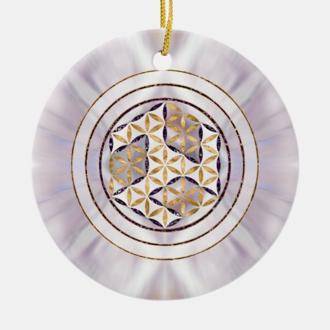 Antahkarana in Blume des Lebens - Perle und Amethy Keramik Ornament (Vorne)